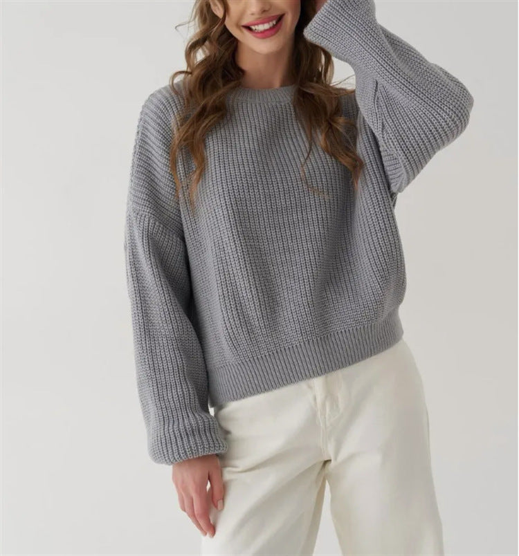 Women's Solid-color Crew-neck Loose-fitting Pullover Sweater