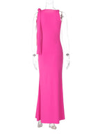 One-shoulder Ribbon Long Dress Ins Fashion Slim Sleeveless Dresses For Evening Party Club Clothing Women