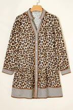Women's Casual Loose V-neck Leopard-print Long-sleeve Dress