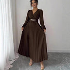 Women's Solid-color Casual Chic V-neck Dress