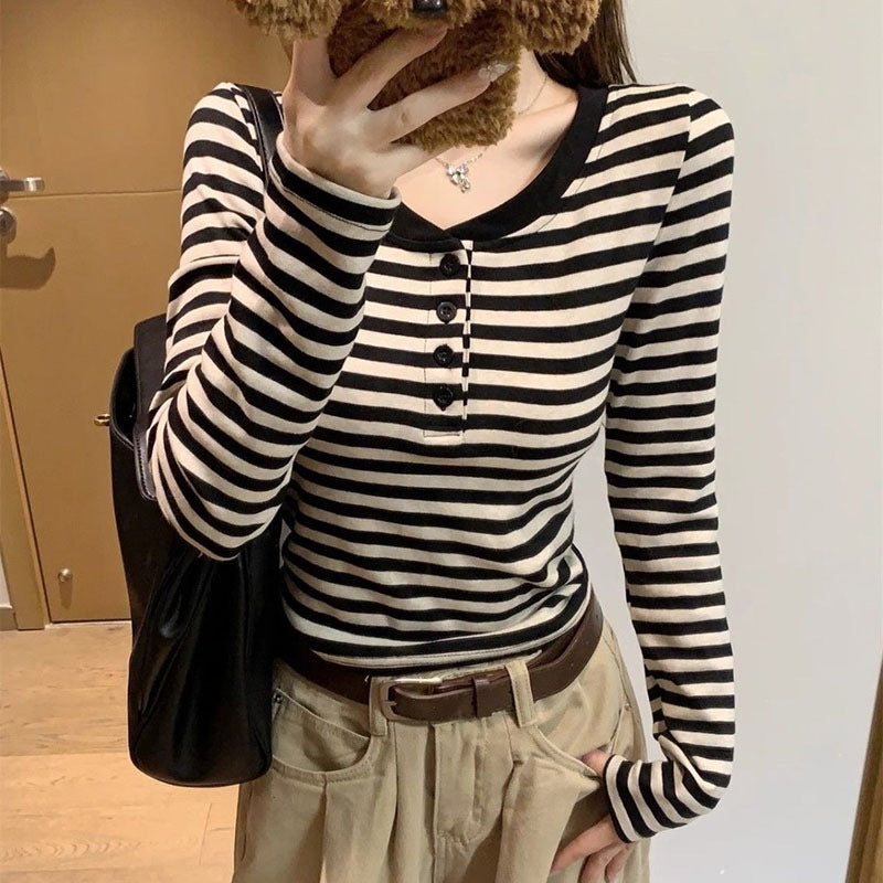 Women's Fashionable Versatile Striped Long-sleeve Top