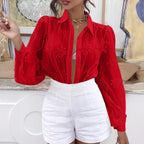Casual Resort Fashion Hollow-out Long-sleeve Cardigan Blouse