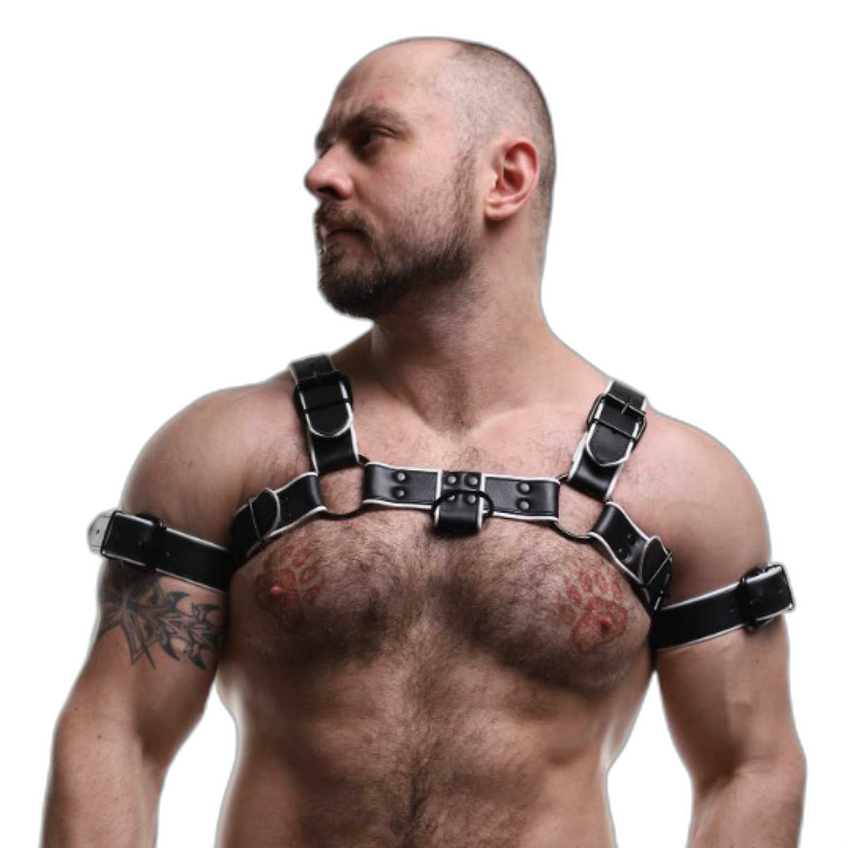 ruff GEAR Double Tone Leather Bulldog Harness White Black