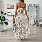 European And American Vacation Style Sling Dress Irregular Stripe Design