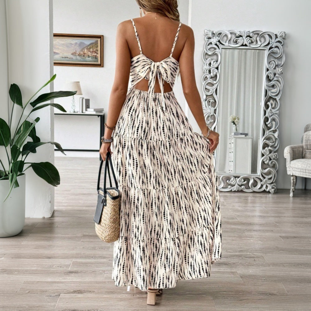 European And American Vacation Style Sling Dress Irregular Stripe Design