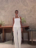 White Backless Halterneck Vest & High-waisted Pants Suit
