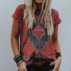 Women's Retro Floral-print Short-sleeve Top
