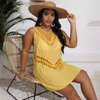 Womens Hand-Crocheted Patchwork Vest Dress Beach Bikini Cover-Up