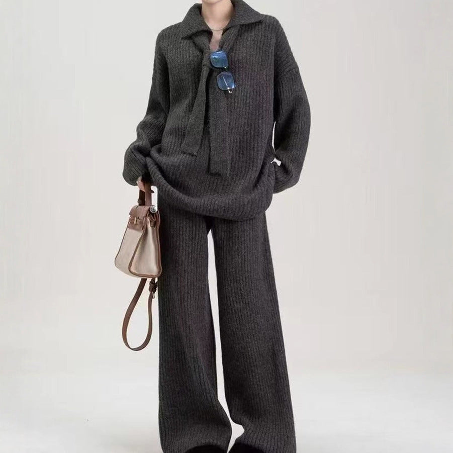 Sweater Suit Knitting Top Casual Trousers Two-piece Set