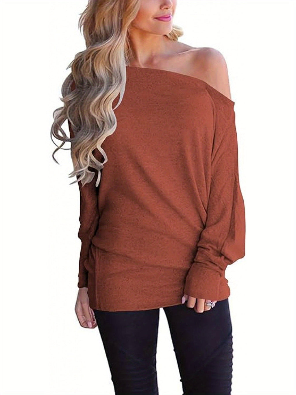 Women's Long-Sleeved T-Shirt Outer Solid Color Top