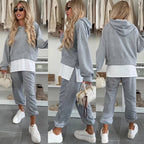 Hooded Sweatshirt Suit Loose Long Sleeve False Two-piece Tops And Jogger Sports Trousers Casual Spots Set For Women's Clothing