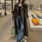 Heavy Industry Leather Coat Mid-length Design Windbreaker Coat
