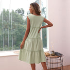 Women's Solid Color Sleeveless Cotton And Linen Dress