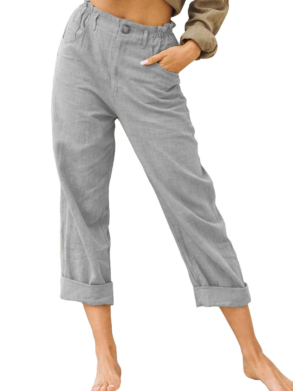 Women's Cotton Linen Patchwork Trousers | High Waist Drawstring Loose Casual Pants | 11 Colours | S–3XL | Michan Direct