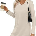Women's Solid-Color Casual V-Neck Long-Sleeve Knitted Dress