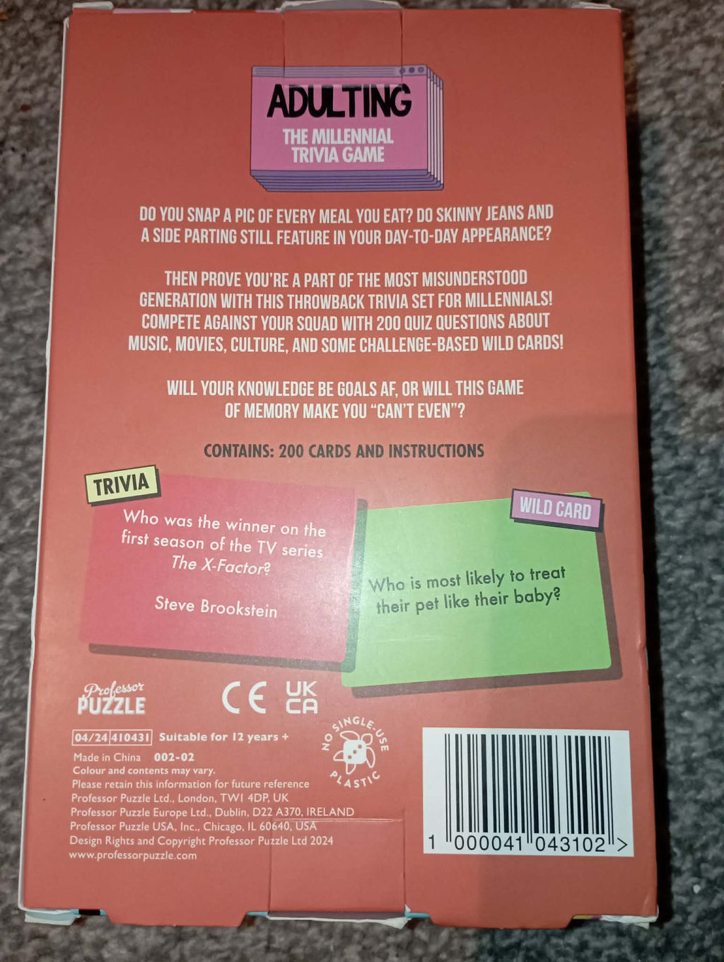 ADULTING THE MILLENNIAL TRIVIA GAME 2+players (age 25+)