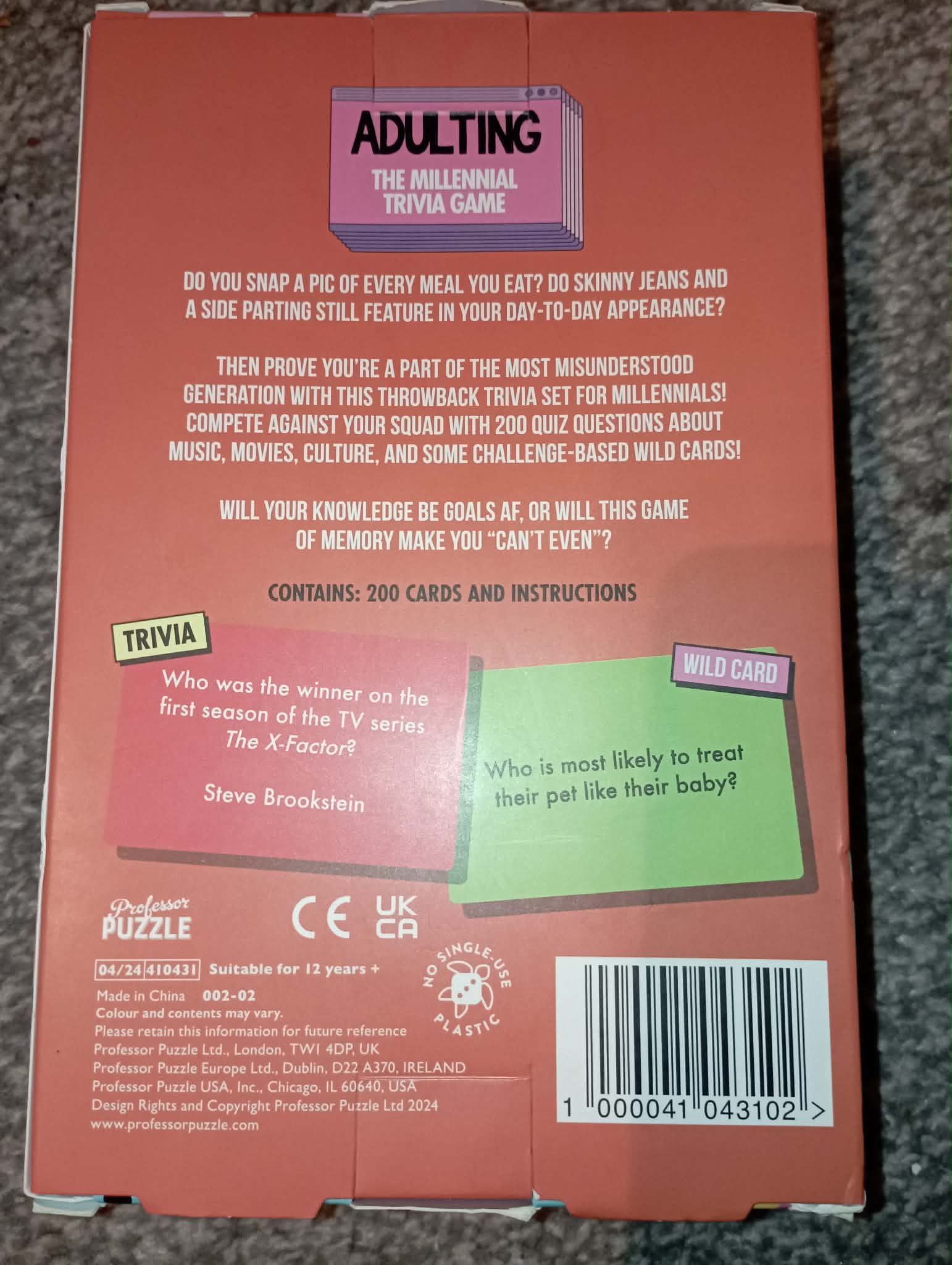 ADULTING THE MILLENNIAL TRIVIA GAME 2+players (age 25+)