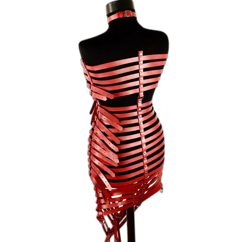 Seductive Black Bondage Harness Corset Dress