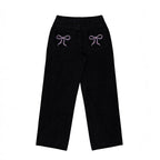 Bow-knot Embroidered Trendy Loose-fit Casual Jeans