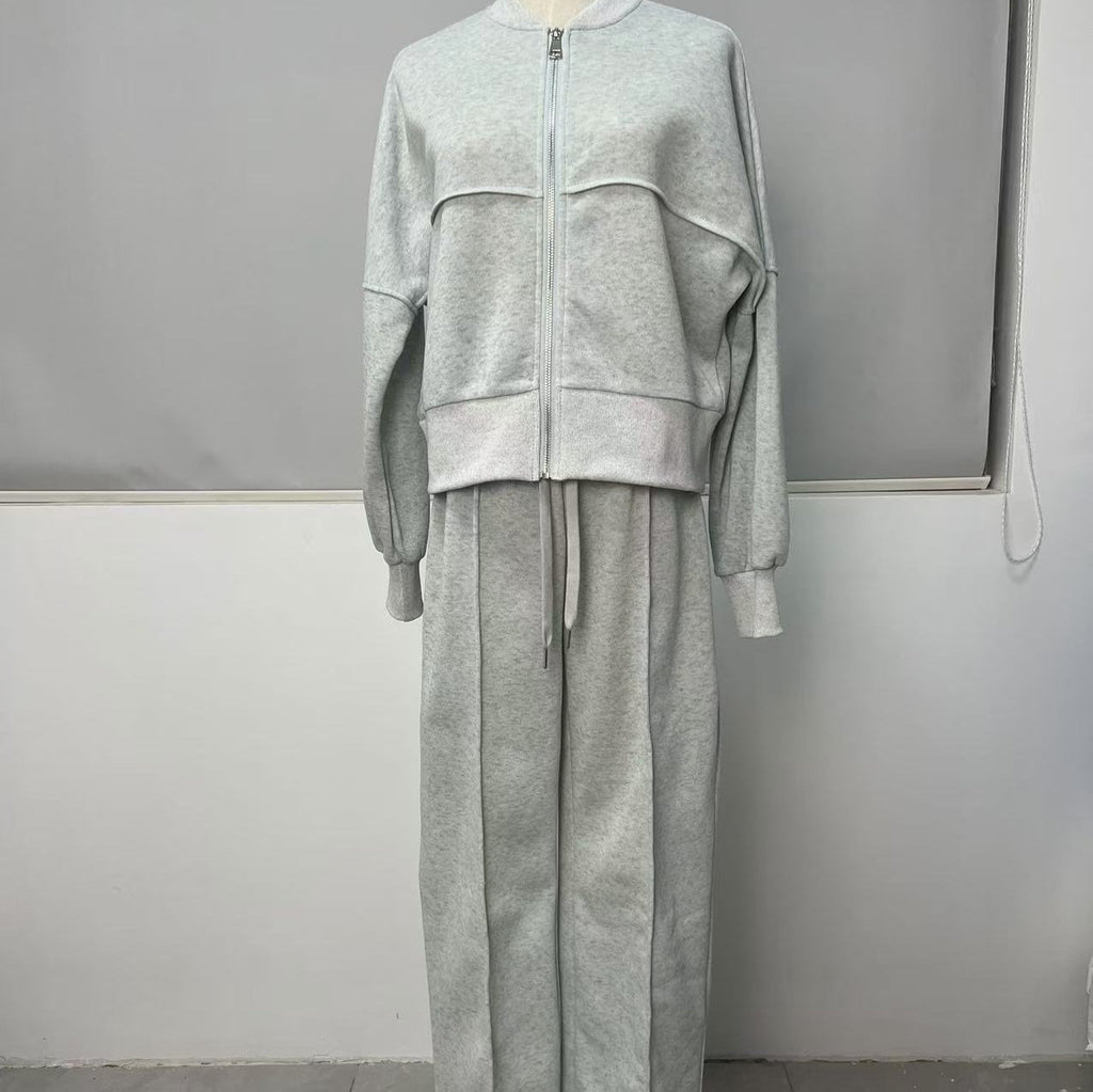 Women's Sports Suits Zipper Jacket And Wide Leg Pants Two-piece Set