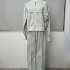 Women's Sports Suits Zipper Jacket And Wide Leg Pants Two-piece Set