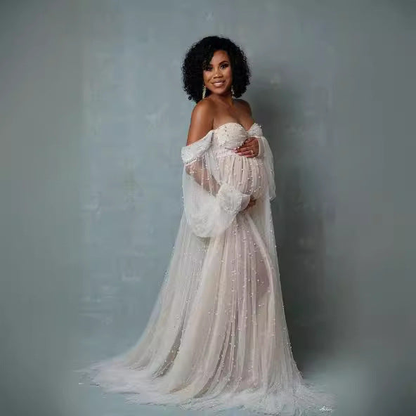 Sequined Off-Shoulder Mesh Patchwork Maxi Dress