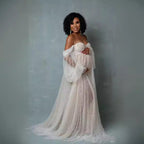 Sequined Off-Shoulder Mesh Patchwork Maxi Dress