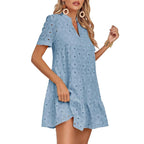 Lace Solid Color V-Neck High-End A-Line Dress
