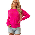 Women's Casual Heart-Print Crewneck Long-Sleeve Sweater