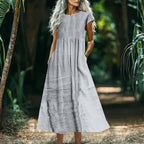 Women's Solid-Color Loose-Fitting All-Match Cotton-Linen Dress With Pockets