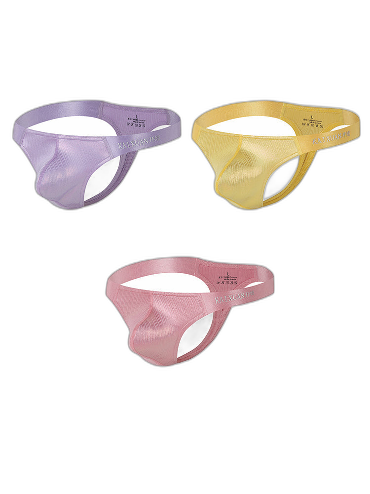 3 Pack Men's Low Waist Transparent Sexy Large Pouch Ice Silk Thong
