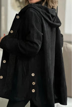 Women's Corduroy Hooded Jacket Fashion Warm Pockets Button Mid-length Top Casual Fall Winter Outwear Clothing