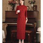 Dark Burgundy Cheongsam Youthful New Chinese-style Elegant Long Dress