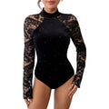 Retro-style Sexy And Elegant Half-high-neck Lace Bodysuit