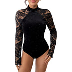 Retro-style Sexy And Elegant Half-high-neck Lace Bodysuit
