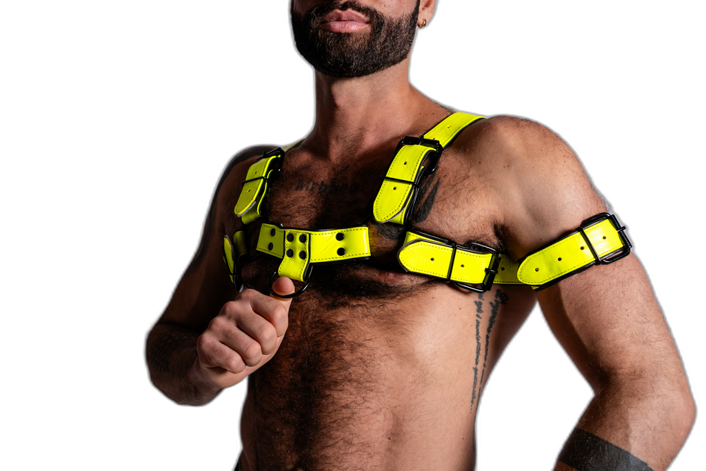 ruff GEAR Bold Leather Bulldog Harness Neon Yellow