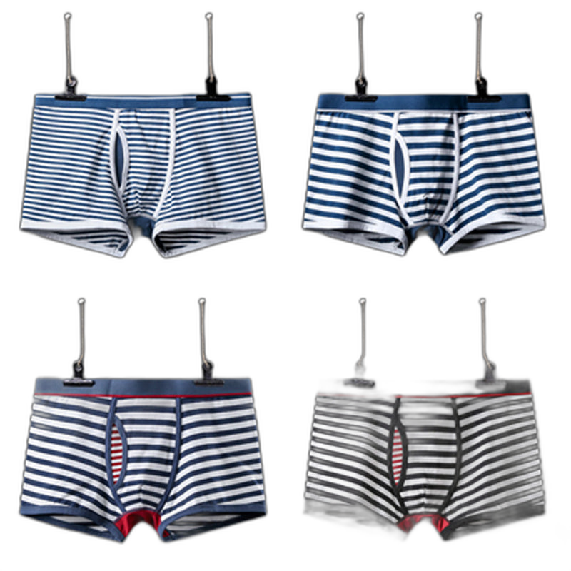 Men's Striped Cotton Sports Boxer Briefs