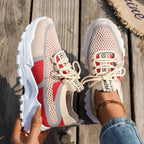 Flyknit Mesh Shoes Women's Breathable Lace-up Sneakers Walking Running Casual Shoes