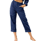 Women's Cotton Linen Patchwork Trousers | High Waist Drawstring Loose Casual Pants | 11 Colours | S–3XL | Michan Direct