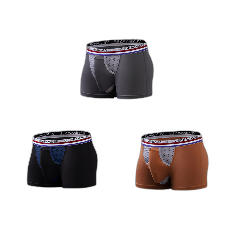 3 Pack Men's Breathable Divided Double Pouch Boxer Briefs