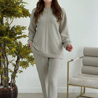 Women's Fashion Casual Solid-Color Crew-Neck Top And Pants Two-Piece Set