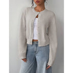 Chic Long Sleeved Knitted Cardigan Fashion Slim Solid Color Short Sweater For Women Clothing