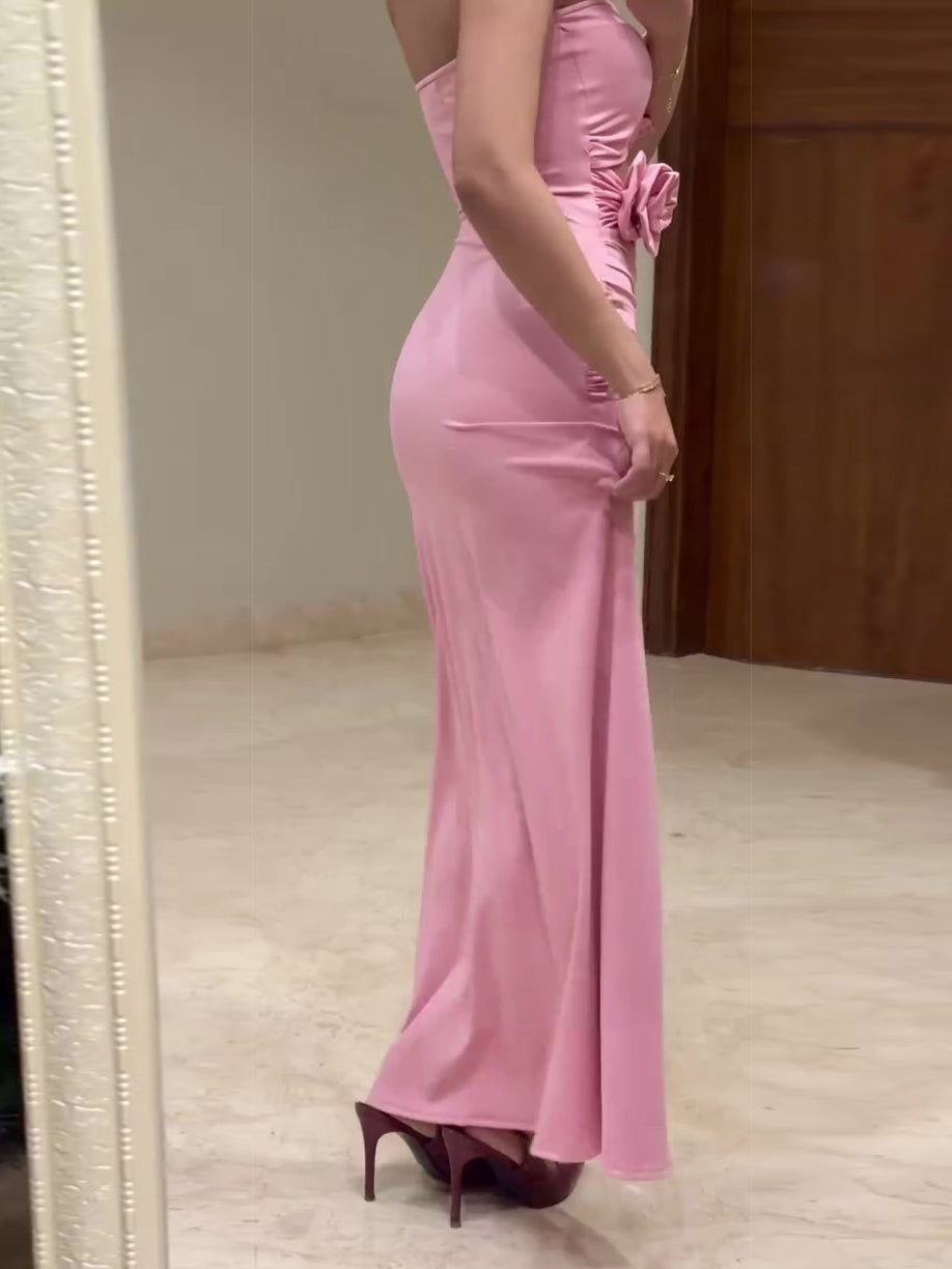 Three-dimensional Floral Pleated Cutout Tube Top Dress