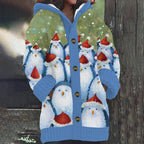 Women's Faux Wool Sweater Loosefit Jacquard Hooded Jacket