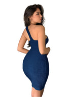 Elegant One Shoulder Textured Asymmetrical Bodycon Sleeveless Dress