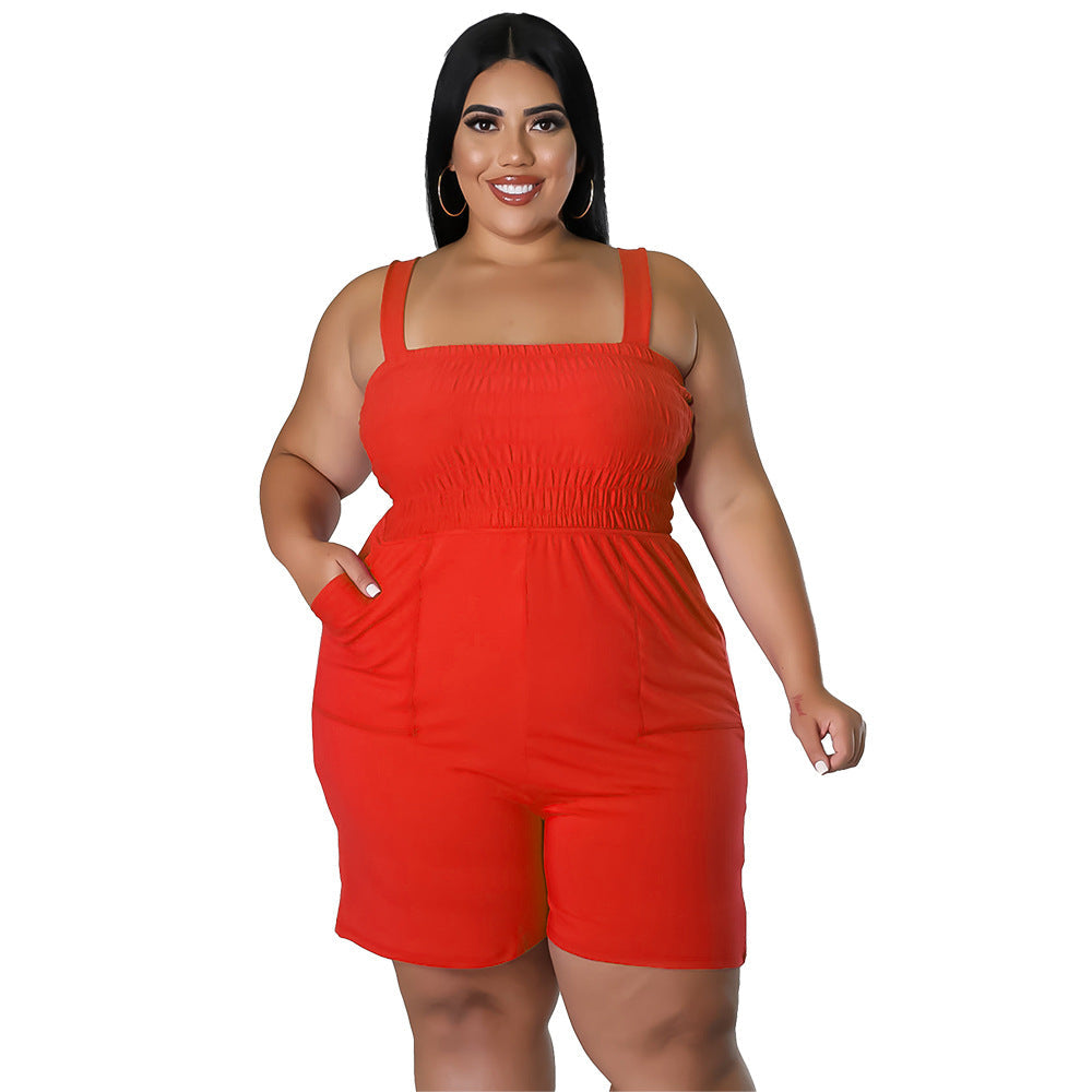 Fashionable Solid-Color Slim-Fit Ruched Backless Jumpsuit