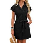 Women's Woven Dress With Lace-up Waist Cinch
