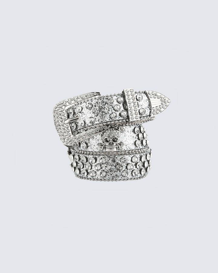 Rhinestone Skull Belt with Studded Edge – Statement Accessory