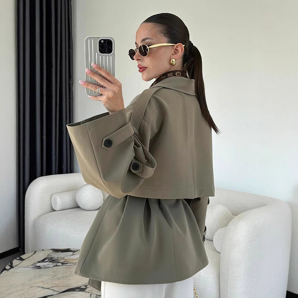 Turn-down Collar Fitted Waist Figure-flattering Elegant Single-breasted Trench Coat