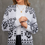 Jacquard Knit Sweater Jacket Casual Knitted Long Cardigan